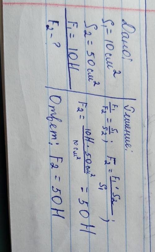 4. Площадь меньшего поршня гидравлического пресса 10 см, площадь большего поршня50 см. На меньший по