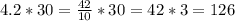 4.2 * 30 = \frac{42}{10}*30 = 42*3 = 126