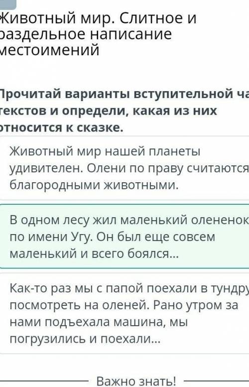 Животный мир. Слитное и раздельное написание местоимений Прочитай варианты вступительной части текст