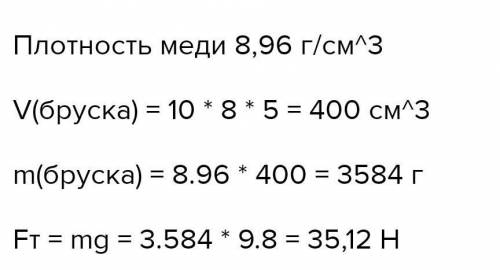 Найти вес бруска если его размеры: длина 25 см, ширина 10 см высота 8 см​