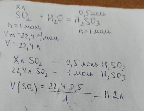 Який об'єм сульфур(4) оксиду пропагував з водою, якщо утворилось 0,5 моль кислоти​