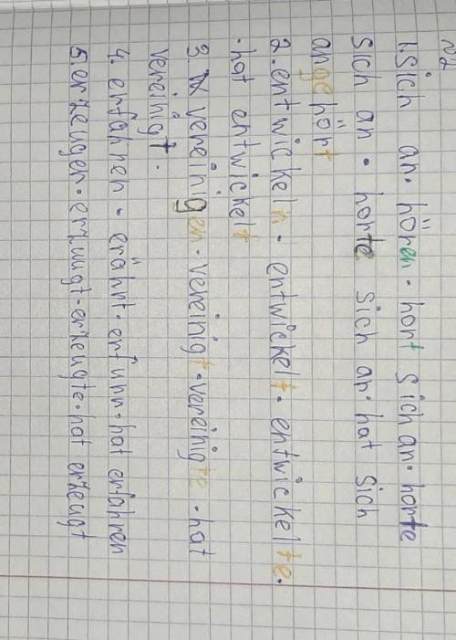 II. Schreibt drei Grundformen der Verben.1. sich ansehen – sah an – h angesehen2. sich anhören3. sic