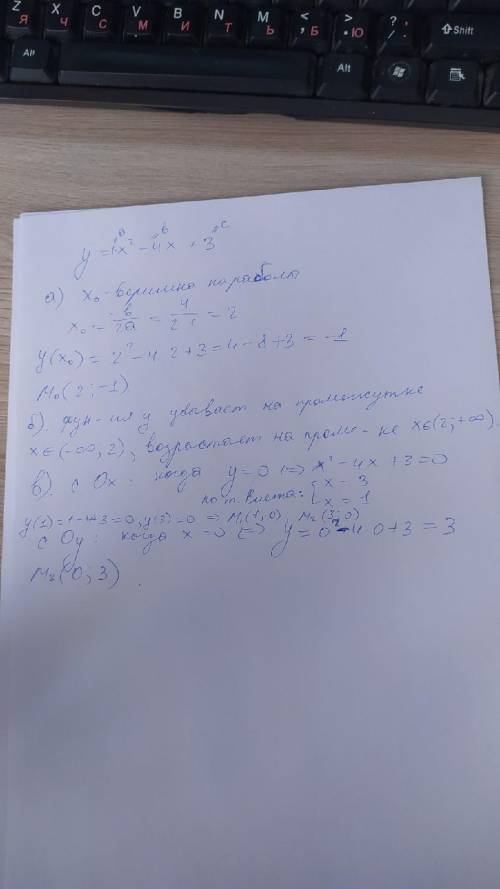 Мне очень нужно Схематично постройте график функции: у = х²-4х+3. а) запишите координаты вершины п