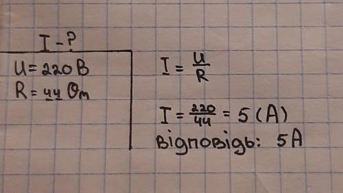 1. Напруга в мережі 220 В. Визначте силу струму в спіралі елек-троплитки, що має опір 44 Ом.​