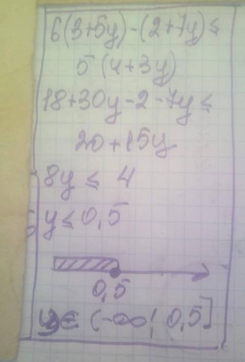 Решите неравенство 6(3+5у) - (2+7у) ≤ 5(4+3у)