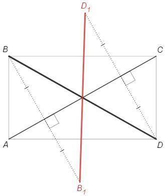 Накресліть прямокутник ABCD. Побудуйте на різних малюнках: а) відрізок, симетричний діагоналі BD від