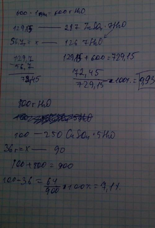 Вариант 2 1) В 600 мл воды растворили 129,15 грамм ZnSO4* 7H2O. Найдите массовую долю соли в этом ра