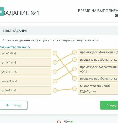 Сопоставь уравнение функции с соответствующим ему свойством.промежутокy=(x-1)2-4убывания хє[1;+oo)y=