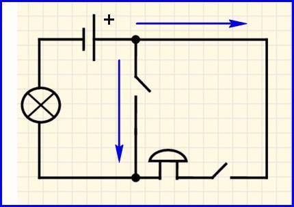 Нарисуйте схему соединения батарейки, лампочки, звонка и двух ключей, при которой лампочка загораетс