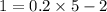 1 = 0.2 \times 5 - 2