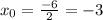 x_{0} = \frac{-6}{2} = -3