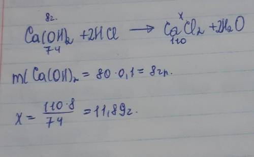 к 80 г 10 процентного раствора гидроксида кальция добавили соляную кислоту. найдите массу образовавш