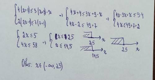 Найдите решения неравинства{4(х+1)≤3(х+3)-х} {2(2х-1)≤7(7+1) по математике СОР ​