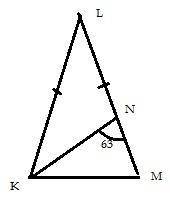 В равнобедренном треугольнике KLM с основанием KM проведена биссектрисса KN. Найдите углы треугольни