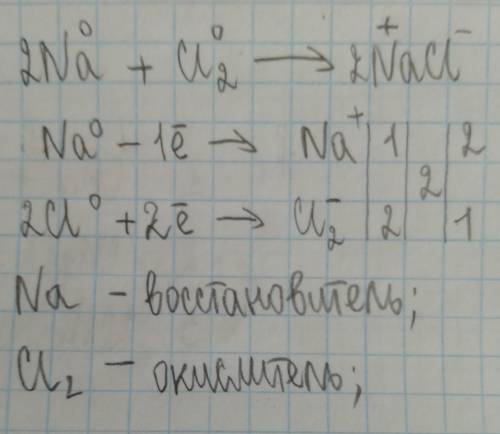 2Na + Cl2 = 2NaCl составить уравнение баланса эклетронов, указать электроны и восстановители