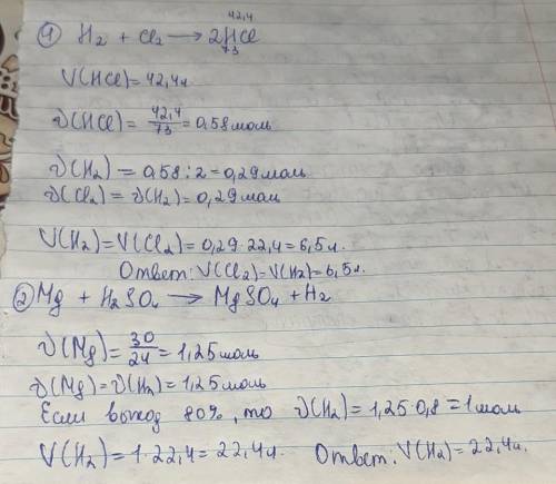 2 ЗАДАЧИ ПО ХИМИИ 4.Рассчитайте объемы (н. у.) водорода и хлора, необходимые для получения хлороводо