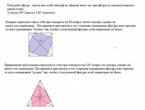 19.10. Побудуйте фігуру, яка не має осей симетрії та образом якої є ця сама фігура при повороті навк