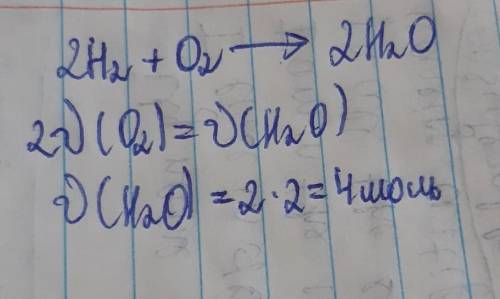 Определите кол-во воды которая образуется при взаимодействии 2 моль кислорода с водородом​