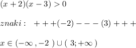 (x+2)(x-3)0\\\\znaki:\ \ +++(-2)---(3)+++\\\\x\in (-\infty \, ,-2\ )\cup (\ 3;+\infty \, )