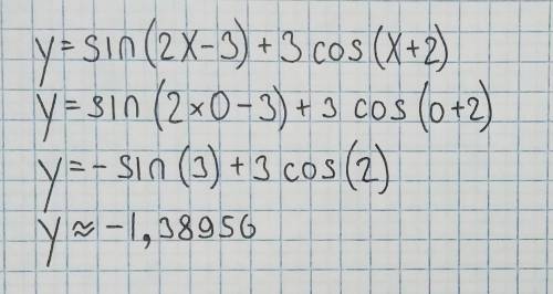 Y=sin(2x-3)+3cos(x+2) не могу найти