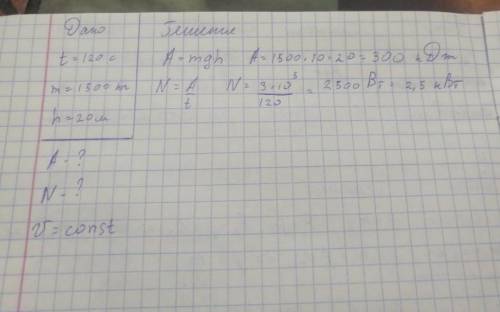 Подъемный кран за 2 минуты поднял груз массой 1,5 т поднял на высоту 20 м. Какую работу совершил под