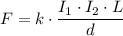 F = k\cdot\dfrac{I_1\cdot I_2\cdot L}{d}