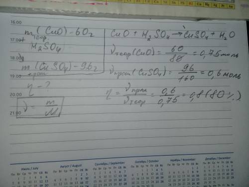 Вычислите массовую долю выхода сульфата меди (II), если при растворении 60 г оксида меди (II) в серн
