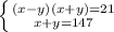 \left \{ {{(x-y)(x+y)=21} \atop {x+y=147}} \right.