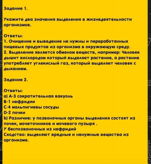 2. (а) Установите соответствие между названием органов выделения и систематической группой животных.