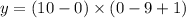 y = (10 - 0) \times (0 - 9 + 1)