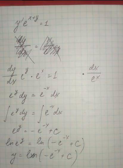 Y'e^(x+y)=1 ; x^2y'=y^2 y(1)=1 решить диф уравнения​