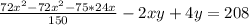 \frac{72x^2-72x^2-75*24x}{150} -2xy+4y = 208\\