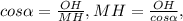 cos\alpha =\frac{OH}{ MH} , MH=\frac{OH}{cos \alpha } ,