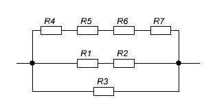 Електричне коло складається з однакових резисторів опором 21 Ом кожний та має загальний опір 12 Ом.