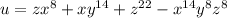 u = z {x}^{ 8} + x {y}^{14} + {z}^{22} - {x}^{14} {y}^{8} {z}^{8}