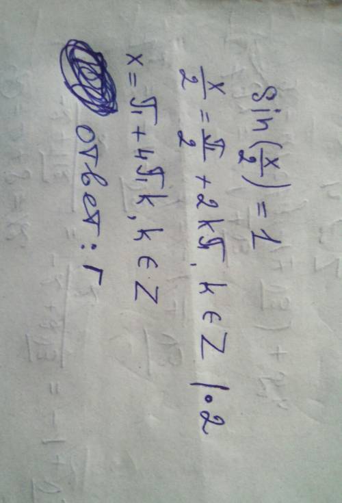 Знайти корінь рівняння: sin x/2 = 1 а. x = π/2 + 4πk, k∈Zб.x = π∕2 +2πk, k∈Zв.x = π/4 + πk, k∈Zг.x =