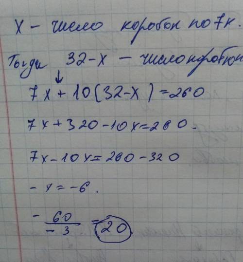 Наборы по 7 и 10 карандашей. Всего 32 набора, карандашей всего 260. Сколько наборов по 7 карандашей?