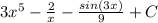 3x^5-\frac{2}{x} -\frac{sin(3x)}{9} +C