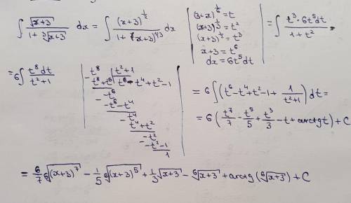 Найти интеграл ((x+3)^1/2)/(1+(x+3)^1/3)