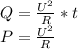 Q=\frac{U^2}{R}*t\\P= \frac{U^2}{R}\\