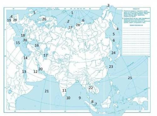 Вон там обозначить цифры и точки(обязательно), острова там полуострова,