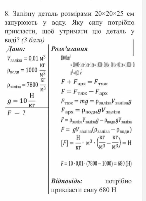 Клас Прізвище та ім’я Дата Контрольна робота No 5 з теми «Тиск. Закон Архімеда. Плавання тіл» 1 варі