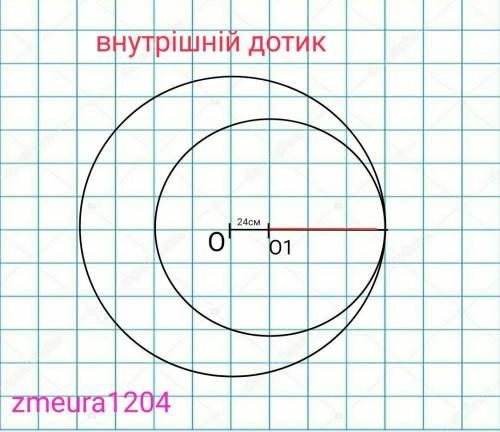 Два кола мають внутрішній дотик. Знайдіть радіуси кіл, якщо один з них менший від іншого у 3 рази. А