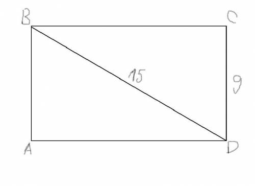 У прямокутнику одна із сторін рівна 9 см а діагональ рівна 15 см. Знайти периметр прямокутника. До і