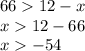 66 12 - x \\ x 12 - 66 \\ x - 54