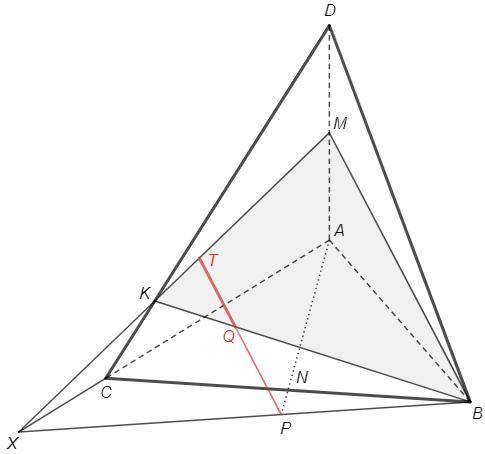 В тетраэдре ABCD точка M- середина ребра AD, а точка N - середина ребра BC. На продолжении AN за точ