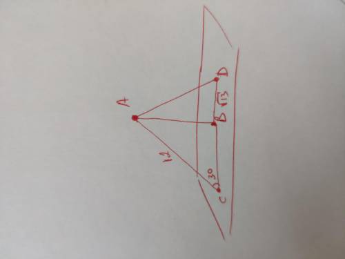 К плоскости α из точки А проведены перпендикуляр АВ и наклонные Ac и AD <АСВ=30° Найдите AD если