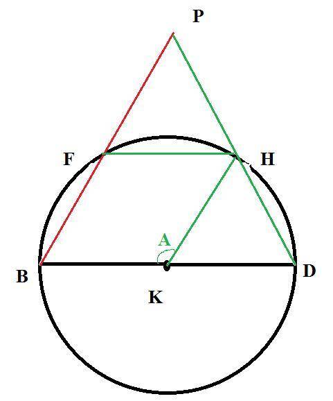 Отрезок BD является диаметром окружности с центром в точке К. Точки Fи Hрасположены на данной окружн