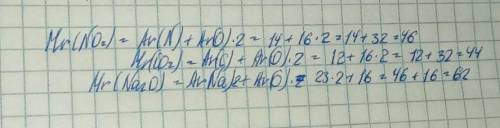 Определите относительную молекулярную массу (мr) веществ:No2 ,CO2, Na2O​