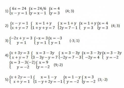 1) (6x=24 (x-y=12) (x-y=1 (x+y=73) (-2x+y=3 (y=14) (x+3y=3 (x+y=75) (x+2y=-1 (x+y=1​